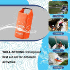 Boat First Aid Kit Waterproof, WELL-STRONG Marine Emergency Kit with Roll Top Dry Bag for Boating Fishing Kayaking – Water-Resistant Contents for Camping & Beach（Orange）