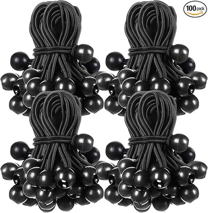 100 Pcs 4 Inch Ball Bungee Cords Tarp Tie Downs Bungee Cords with Balls Heavy Duty Outdoor Tarp Straps for Canopy Shelter Camping Cargo Tent Poles UV Resistant