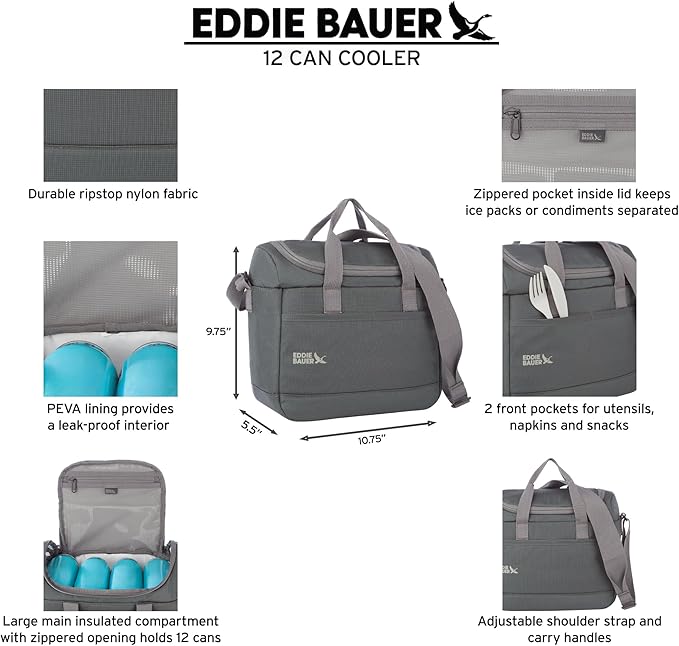 Eddie Bauer Cooler Bag | Insulated | Vacation | Travel | Camping | Tailgate | Beach | Picnic | Festival | Shoulder Carry | Top Handle - Rain