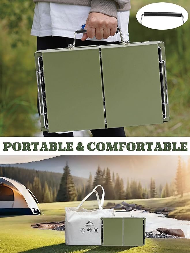 Charmline 14x9 inches Small Portable Charcoal Grill, Camping Gift for Outdoor Enthusias, Tabletop Charcoal Grills for Camping, Picnics, Gardens and Beach Parties, Green