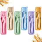 Quatish Reusable Travel Utensils with Case,6 Sets of Camping Utensils,Portable Wheat Straw Utensil (Knife, Fork, Spoon) for Lunch Box,Kitchen, Travel, Picnic & Daily Use - Easy to Clean (Multi-Color)