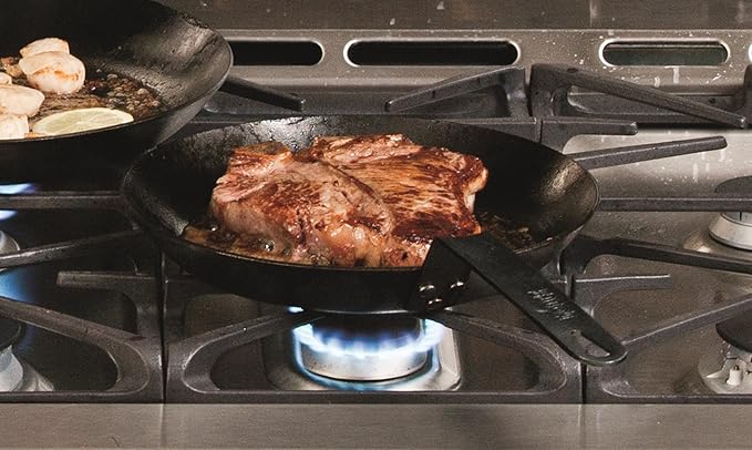Lodge 10 Inch Carbon Steel Skillet - PFAS-Free Pre-Seasoned Carbon Steel Frying Pan for High-Heat Searing - Long Handle Design for Omelets, Grilling, and Campfire Cooking - Made in the USA
