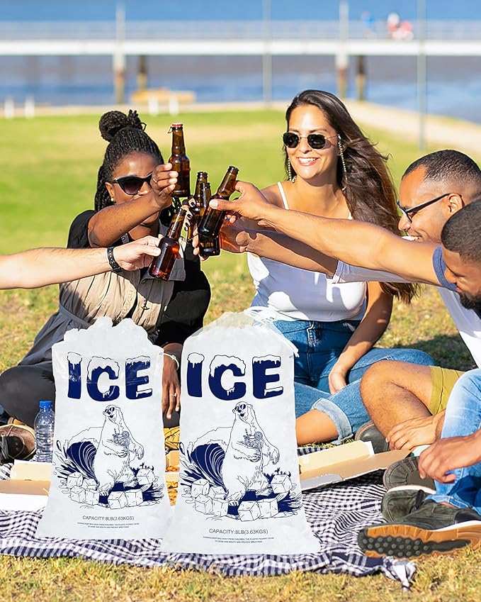 8lb Ice Bags with Drawstring – 100 Pack Heavy-Duty Plastic Ice Storage Bags, Freezer-Safe & Reusable, Leak-Resistant for Coolers, Camping, Parties, Catering