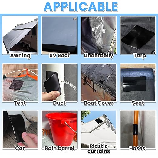 Waterproof Repair Tape for Fabric, Plastic, Awning, RV Underbelly, Tarp, Tent, Sail and Boat Cover Outdoor Repair Patch, Heavy Duty,5 Inch x 10FT Black