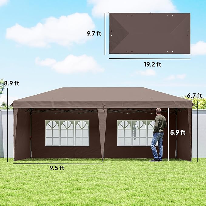 Outsunny 10' x 20' Pop Up Canopy Tent with 4 Sidewalls, Heavy Duty Tents for Parties, Outdoor Instant Gazebo with Carrying Bag for Garden, Patio, Coffee