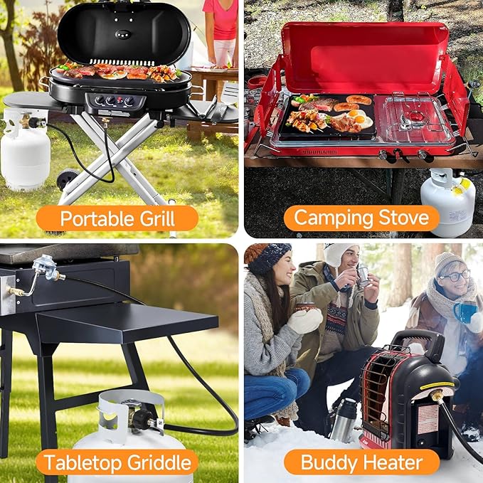 GasSaf 5FT Propane Hose, Propane Adapter 1lb to 20lb Converter, Propane Tank Gas Grill Hose Suitable for Weber Q Grill, Coleman Camping Stove, Buddy Heater and More Portable Grills