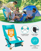 KingCamp Low Beach Chairs, Folding Portable Chair for Adults Lightweight Extra Wide Seat 300lbs Heavy Duty Oversized Backpack, Carry Bag for Camping