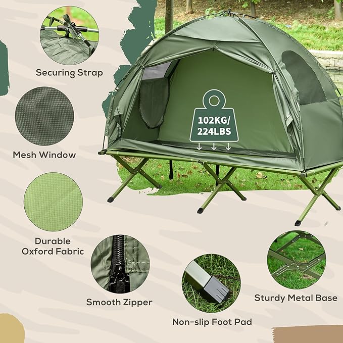 Single Person Camping Cot Tent Combo, Off-Ground Raised Bed for Backpacking