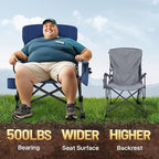 EVER ADVANCED Oversized Folding Camping Chair for Adults with Adjustable Lumbar Support, Heavy Duty Chair with Side Pockets, Portable Collapsible Quad Chair for Outside