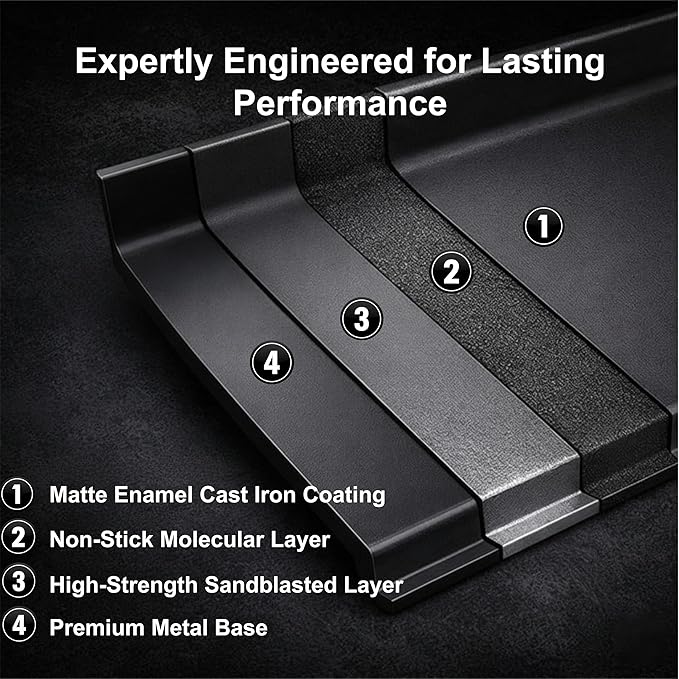 Updated Cast Iron Griddle for Gas Grill, 23" x 16" Large Matte Porcelain Enamel Griddle for Gas & Charcoal Grills, Universal Flat Top Plate with Extra High Sidewalls for Camping, Tailgating, Parties
