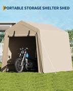 6x6FT Carport, Heavy Duty Motorcycle Shed with Waterproof PE Tarp, Portable Outdoor Storage Shed for Bikes and Firewood, All-Weather Car Shelter with Roll-Up Zipper Door, 6x6FT, Gray