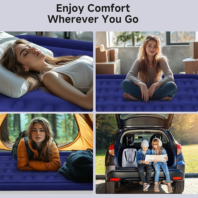 Sebor Air Mattress Queen with Built-in Pump 18", Comfortable Self-Inflating Air Mattress with High-Speed Pump, Durable Blow Up Mattress Queen with Storage Bag for Guests, Camping, Travel