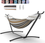 Double Hammock with Space-Saving Steel Stand, 2 Person Heavy-Duty Hammock for Garden, Yard or Outdoor, 600lbs Capacity, Coffee