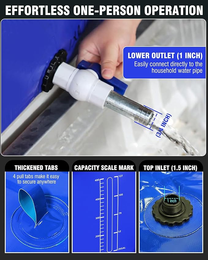 PYY Water Storage Bladder - 87 Gallon/330L Foldable Portable Water Bladder Tank with Spigot - Large Water Bob Bathtub Emergency Water Bladders for Outdoor RV Car Camping,Overflow Kit Blue