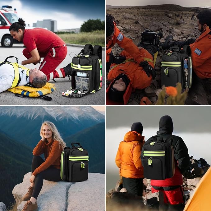Gatycallaty First Aid Backpack - Medical Evacuation Bag - Red Emergency Lifeguard Bag for Ems Emt First Responders (Black, Pack of 3)