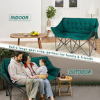Fuzzy Oversized Folding Double Camping Chairs,Heavy Duty Supports 600 Lbs,Comfy Portable Loveseat for Adults w/Mesh Pocket,Plush Fleece-Lined Lawn Couch for Outdoor/Indoor,Dark Green