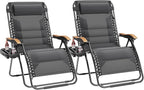 PHI VILLA XXL Oversized Padded Zero Gravity Chair Set of 2, Foldable Patio Recliner, 30" Wide Seat Anti Gravity Lounger with Armrest and Cup Holder, Support 400 LBS (Light Gray)