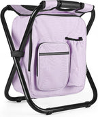 Kikerike Backpack Stool Cooler Chair Heavy Duty 300 LBS Max Load Portable Lightweight Stool Backpack Folding Fishing Cooler Seat for Camping Hunting Fishing - Pale Amethyst