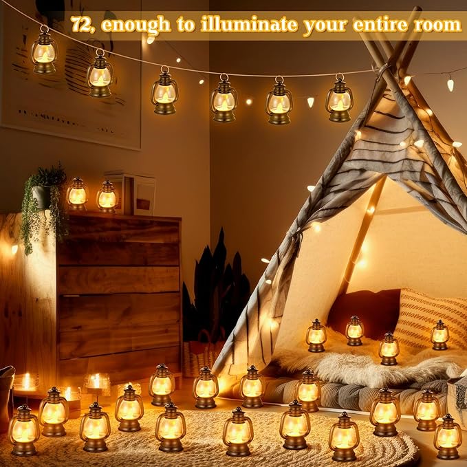 Ferraycle 72 Pcs Mini Lantern Decor 4 Inch Western Lantern Table Centerpiece Small Vintage Camping Hanging Lamp Ornaments Bulk for Cowboy Cowgirl Wedding Halloween Christmas (4 Inch,Black)