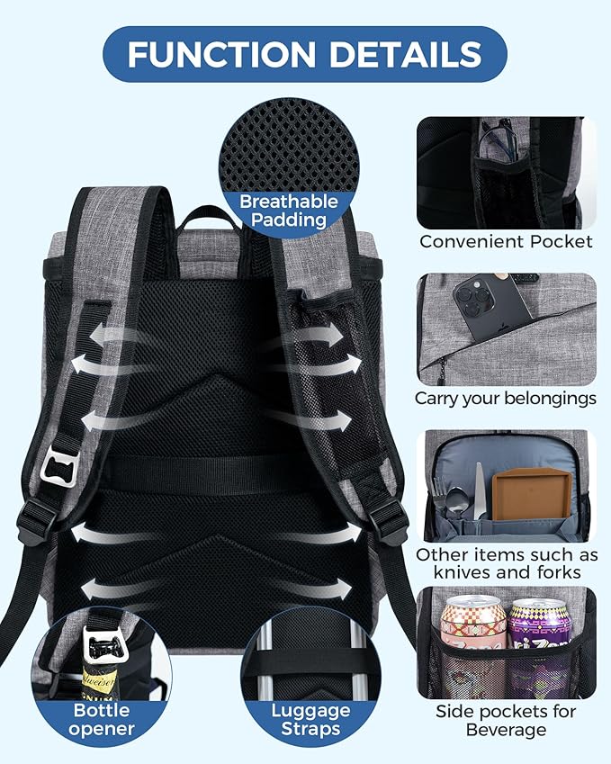 BAGLHER Lightweight Insulated Cooler Backpack - 30 Cans, Leak-Proof for Lunch, Picnic, Hiking, Camping Trips