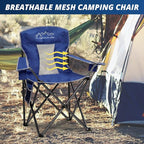2PCS SAILARY Mesh Folding Camping Chairs, Oversized Portable Outdoor Chairs, Weight Capacity 325 lbs with Cup Holder, Storage Pocket, Carry Bag Blue