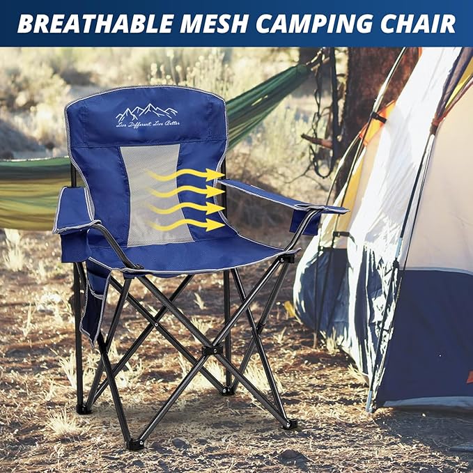 2PCS SAILARY Mesh Folding Camping Chairs, Oversized Portable Outdoor Chairs, Weight Capacity 325 lbs with Cup Holder, Storage Pocket, Carry Bag Blue