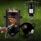 Outvita Vertical 18.8 Inch Steel Charcoal Smoker, Heavy Duty 3-in-1 Portable Outdoor Grill Cooker with Built-in Thermometer for Outdoor Backyard Cooking Grilling Camping