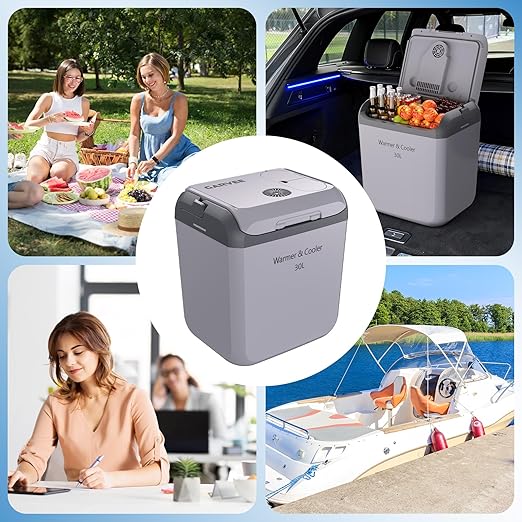 Garvee 32 QT (30 L) Electric Cooler & Warmer with Handle, Portable Car Refrigerator, 12V Car Cooler, 110V AC Home Power Cord, Plug In Coolers, Car fridge for Vehicle, Truck, Travel, Camping, Gray