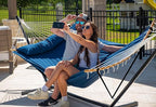 SUPERJARE Curved-Bar Hammock with Stand, 2 Person Heavy Duty Hammock Frame, Detachable Pillow & Portable Carrying Bag, Perfect for Outdoor & Indoor, Navy Blue