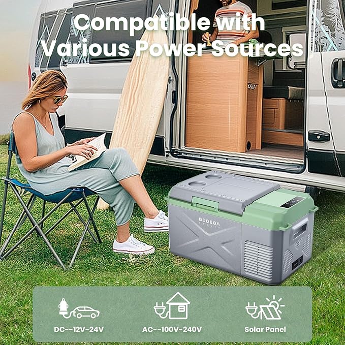 BODEGACOOLER 12 Volt Car Refrigerator, 18 Quart Portable Freezer, Car Fridge -4℉-68℉, Compressor Electric Cooler 12/24V DC100-240 Volt AC for Outdoor RV Camping Travel Vehicles Home Use