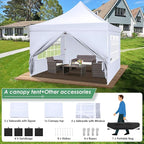 COBIZI Canopy 10x10 Pop Up Canopy Tent with 4 Sidewalls, Commercial Party Tent Ez Waterproof Outdoor Instant Gazebo UV 50+ Event Shelter, Garden Tents for Parties Camping with Sandbags, White
