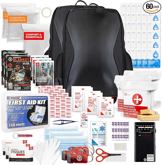 Earthquake Kit - 72 HRS Essential Emergency Survival Kit, Heavy Duty 72 Hour Bug Out Bag Survival Kit for Earthquake, Hurricane, Tsunami - Include Emergency First Aid Kit, Water, Food (Black 3P)