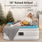 YENING Full Size Air Mattress with Built in Pump Raised Double Blow up Bed Inflatable Camping Airbed Electric 18 Inch Tall Blue