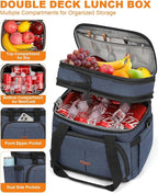 Lunch Box For Men Women Double Deck Insulated Lunch Bag For Men Woman Leakproof Expandable Cooler Bag with Adjustable Shoulder Strap for Work Picnic School(Blue,Medium)