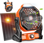 Drchop 30000mAh Solar Camping Fan, 10W Solar Powered Fans with Solar Panel, Rechargeable Fan & Led Lantern, Battery Operated Powered Outdoor Tent Fans for Camping Summer Essentials (Orange)