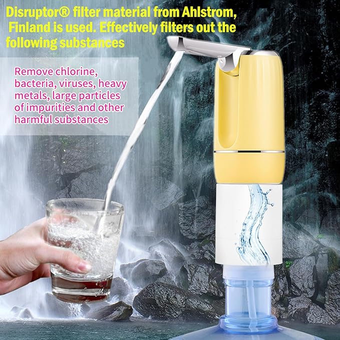 CoolWAY 2-5 Gallon Water Bottle Electric Folding Water Pump with Replaceable Filters - Portable Water Filter for Camping, Outdoor, Home and Office, Emergency Storage Bucket Filtration System