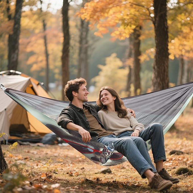 Funny Raccoons with Glasses Camping Hammock Single Portable Hammocks 330 lbs Capacity with 2 Tree Straps and Attached Carry Bag,Perfect for Outdoor,Indoor,Beach,Camping,Travel