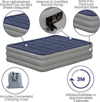 EMMA + OLIVER Inflatable Air Mattress - Queen Mattress, Flocked Top, Puncture Resistant, 18'' Thick, 650LB Capacity, Ideal for Camping, Guest Room, RV Travel, Plug-in Pump & Carrying Case Included