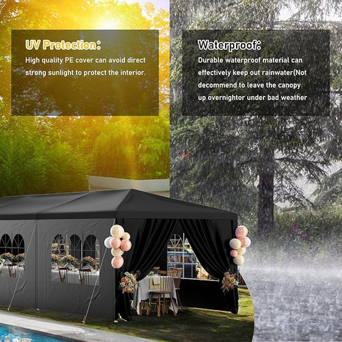 10x30 Black Outdoor Party Tent with 8 Removable Sidewalls Tents for Parties Gazebo Canopy Event Tent for Wedding, Birthday, Garden Parties and Backyard Patio BBQ Camping