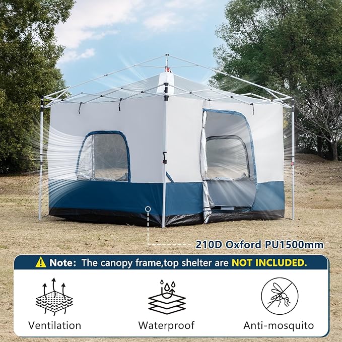 Camping Cube, Canopy Inner Tent for 10' x 10' Straight Leg Pop Up Canopy, Converts Canopy into Enclosed Camping Tent, Fully Vented Roof, Easy Setup, 4-6 Person (Frame & Top Not Included)