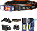 LED Headlamp Rechargeable Flashlight,3-in-1 Head Lamp & Bike Light with Motion Sensor,Red Light & Digital Power Display for Adults, Magnetic Base,IPX5 Waterproof Headlamps for Running,Hiking,Camping