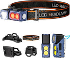 LED Headlamp Rechargeable Flashlight,3-in-1 Head Lamp & Bike Light with Motion Sensor,Red Light & Digital Power Display for Adults, Magnetic Base,IPX5 Waterproof Headlamps for Running,Hiking,Camping