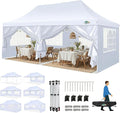 COBIZI Canopy 10x20 Pop Up Canopy Tent with Sidewalls, Waterproof Commercial Canopy Ez Outdoor Instant Gazebo UV Protection 50+ Event Shelter, Garden Tents for Parties with Sandbags, White