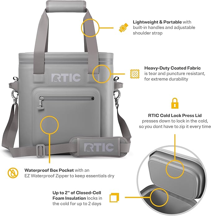 RTIC 20 Can Ultra-Tough Soft Cooler Pro, Insulated, Waterproof, Leak Proof, Portable Floating Bag for Beverage, Drink, Lunch, Outdoor, Beach, Car,Camping, Picnic, Fishing, Boat