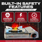 Grill Boss Dual Fuel Camp Stove w/ 4x 8oz Butane Canisters - 12,000 BTU Butane & Propane Portable Stove for Camping, Emergencies, BBQ, Hiking & Backpacking - Double Wind Guard, Piezo Ignition - 90057