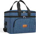 Rnivvi Lunch Box for Men, Double Decker Insulated Cooler Bag Lunch Bag Reusable Leakproof Tote Lunch Container with Strap for Work Family Picnic Hiking Camping, 18 Cans 12L, Large Adults, Blue