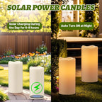 Wondise Solar Candles Outdoor Waterproof IP65 Rechargeable Solar Candles, Dusk to Dawn, Outdoor Pillar Candle for Camping Patio Porch Lanterns(2 Pack, 3" D x 8" H)