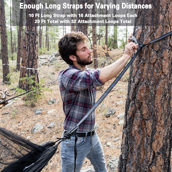 Sunyear Hammock Camping with Rain Fly Tarp and Net, Portable Camping Hammock Double Tree Hammock Outdoor Indoor Backpacking Travel & Survival, 2 Tree Straps,100% Waterproof
