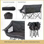 ARROWHEAD OUTDOOR Portable Folding Double Duo Camping Chair Loveseat w/ 2 Cup & Wine Glass Holder, Carrying Bag, Supports up to 500lbs