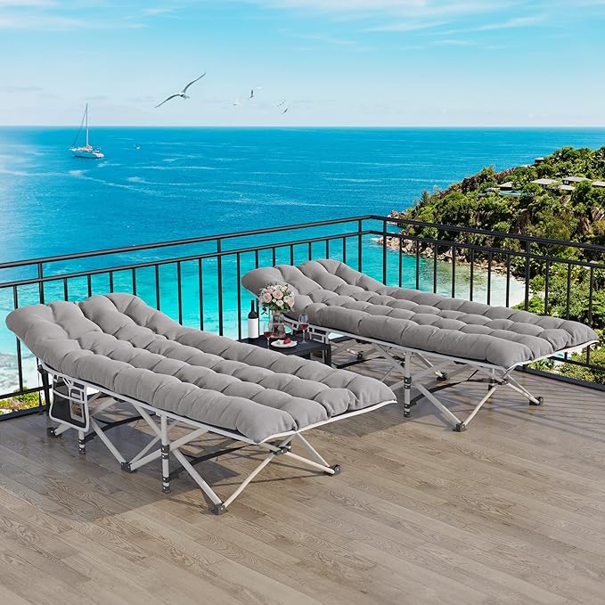 YITAHOME Camping Cots w/Mattress Portable Lounge Chair Outdoor Folding Cot Heavy Duty 575 LB Capacity 1200D Oxford w/Carry Bag Travel Camp Bed for Camping, Office, Traveling, Grey